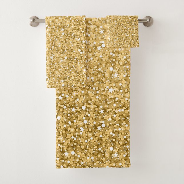 Gold Glitter White Sparks Pattern Bath Towel Set (Insitu)