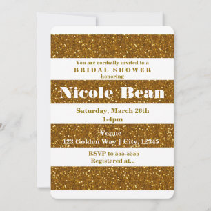 Gold Glitter & White Stripes Glamour Invitations