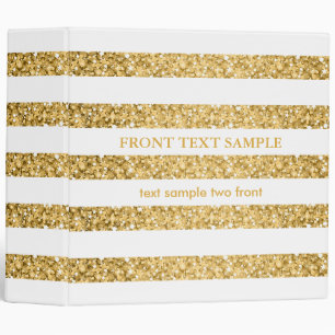 Gold Glitter White Stripes Pattern Monogram Binder