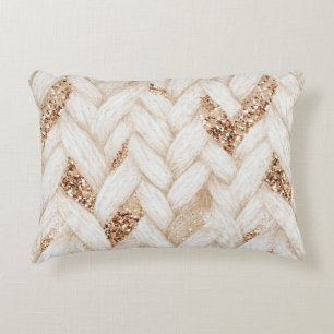 Gold Glitter White Woven Faux Fabric Accent Pillow