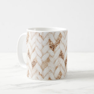 Gold Glitter White Woven Faux Fabric Coffee Mug