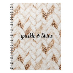 Gold Glitter White Woven Faux Fabric Notebook