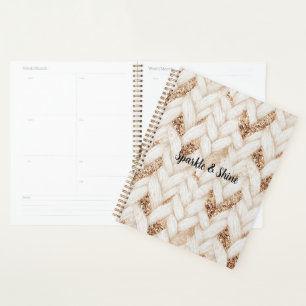 Gold Glitter White Woven Faux Fabric Planner