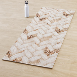 Gold Glitter White Woven Faux Fabric Yoga Mat
