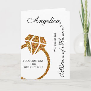 Gold Glitter Will You Be My Matron of Honour Invitation
