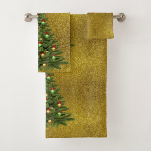 Gold Glitter with Christmas Tree Bath Towel Set
