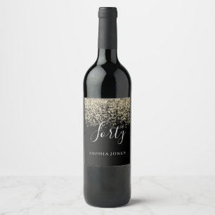Gold Glitter Womans Mens 40th Birthday Party Wine Label