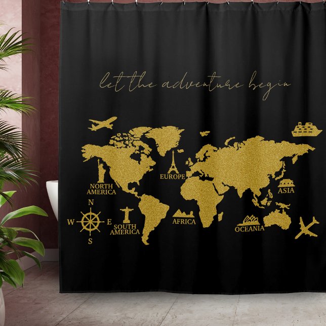 Gold Glitter World Map on Black Elegant Adventure (Creator Uploaded)