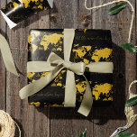 Gold Glitter World Map on Black Elegant Wedding Wrapping Paper<br><div class="desc">Perfect for the world traveller, newlyweds, or high school graduate, this pretty and modern global continent map is overlaid with gold glitter. Text says let the adventure begin and this custom text may be edited or removed, per your preference. There is also space for a second text, such as the...</div>