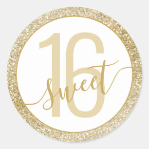 Gold Glitter Yellow Birthday Favour Sweet 16 Classic Round Sticker