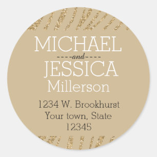 Gold Glitter Zebra Personalized address Classic Round Sticker