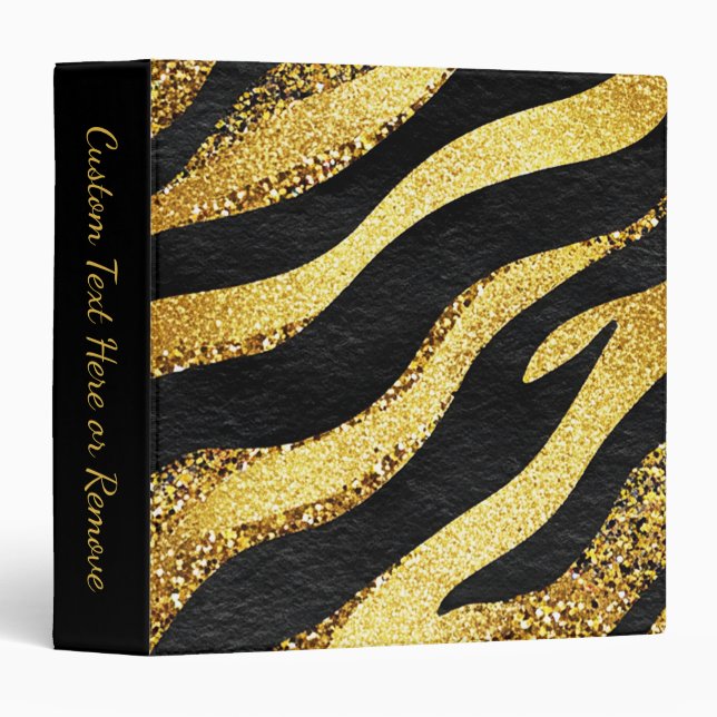 Gold Glitter Zebra Stripe Glam Design Personalized Binder (Front/Spine)