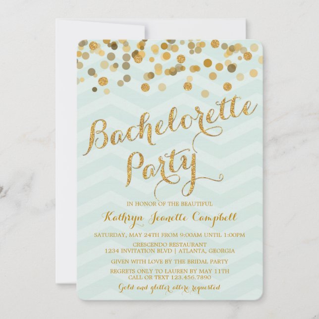 Gold Glittering Confetti Bachelorette Party Invite (Front)