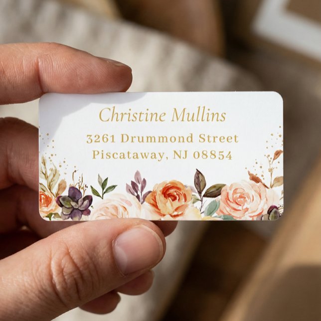 Gold Glitters Autumn Botanical Floral Address Label (Creator Uploaded)