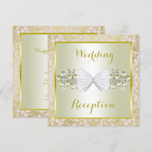 Gold Glitters, Diamond Gem & Bow Wedding Reception Invitation