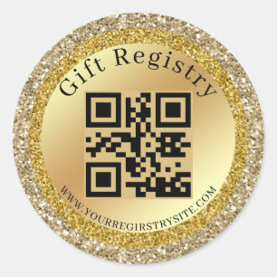gold glitters gift registry qr code baby shower classic round sticker