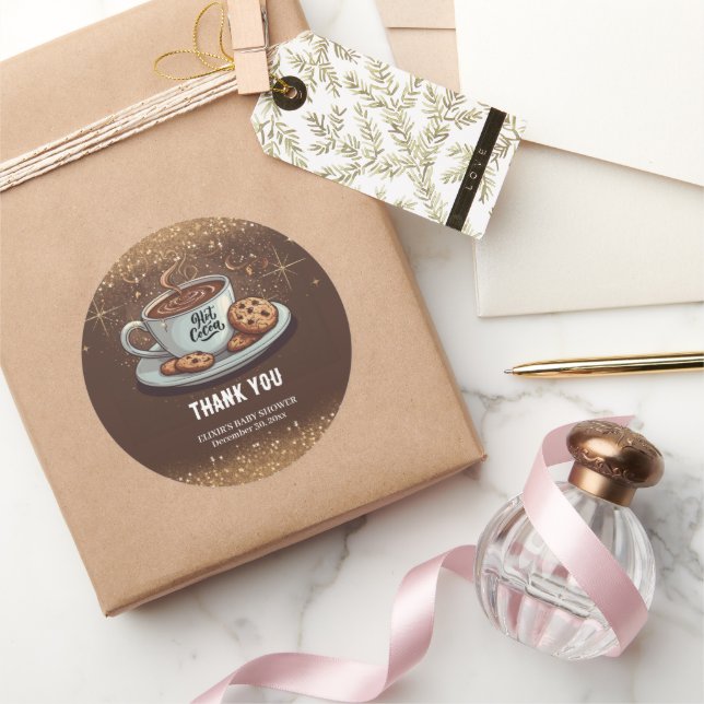 Gold Glitters Hot Chocolate Winter Baby Shower Classic Round Sticker (Gifting)