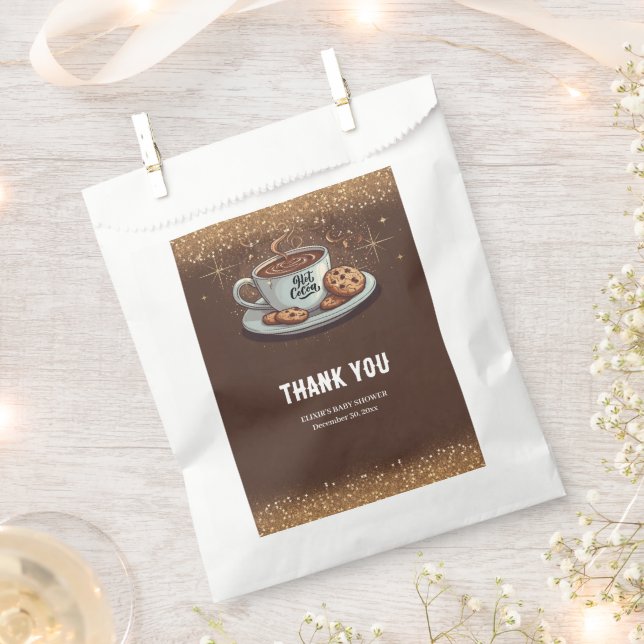 Gold Glitters Hot Chocolate Winter Baby Shower Favour Bag (Clipped)