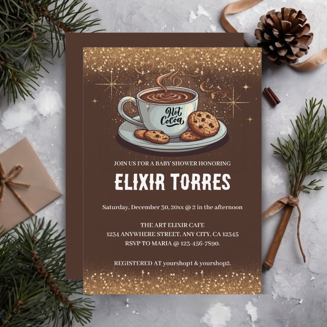 Gold Glitters Hot Chocolate Winter Baby Shower Invitation (Creator Uploaded)