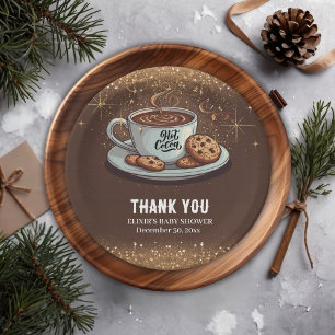 Gold Glitters Hot Chocolate Winter Baby Shower Paper Plate