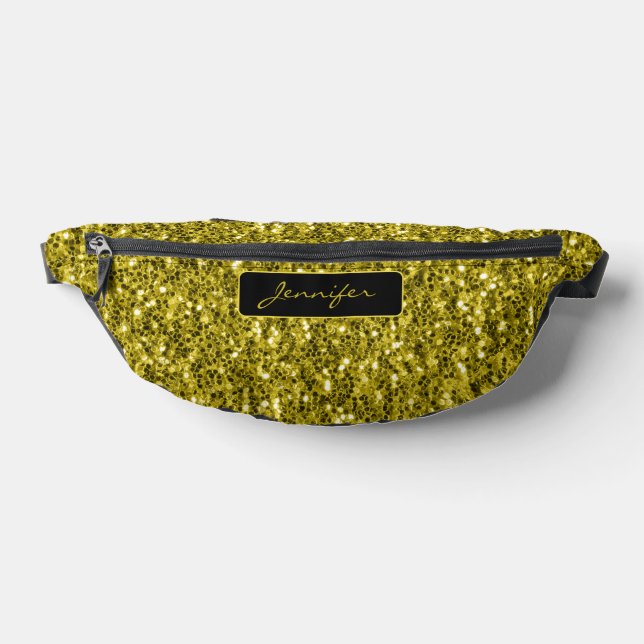 Gold glitters sparkles black Custom name Fanny Pack (Lay Down)