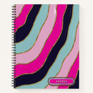 Gold Glitters Wavy Pink Blue Tones Stylish Stripes Notebook