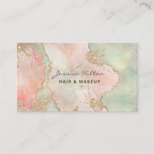 Gold glittery abstract pastel watercolor wash   business card (Front)
