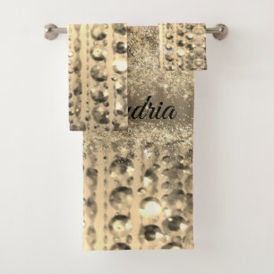 Gold Glittery Beads Personalized Glitzy Bath Towel Set