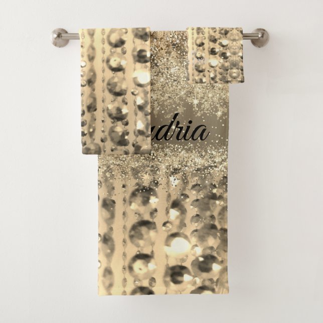 Gold Glittery Beads Personalized Glitzy    Bath Towel Set (Insitu)