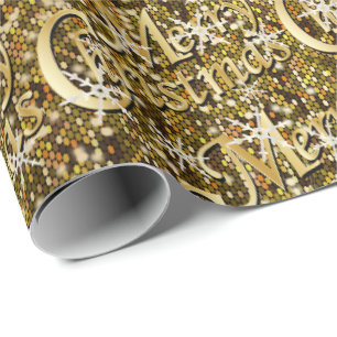 Gold Glittery Confetti Merry Christmas Wrapping Paper