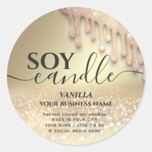 Gold Glittery drips luxury modern soy candle Classic Round Sticker