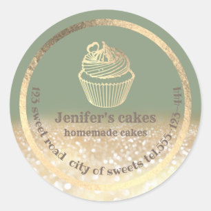 Gold glittery Homemade cakes and treats packaging Classic Round Sticker
