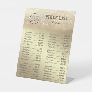 Gold glittery luxury custom logo price list pedestal sign