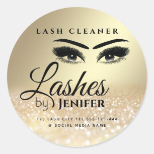 Gold glittery makeup lash extension lash cleaner classic round sticker