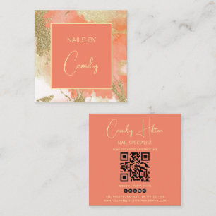 Gold glittery pastel watercolor wash QRcode Square Business Card
