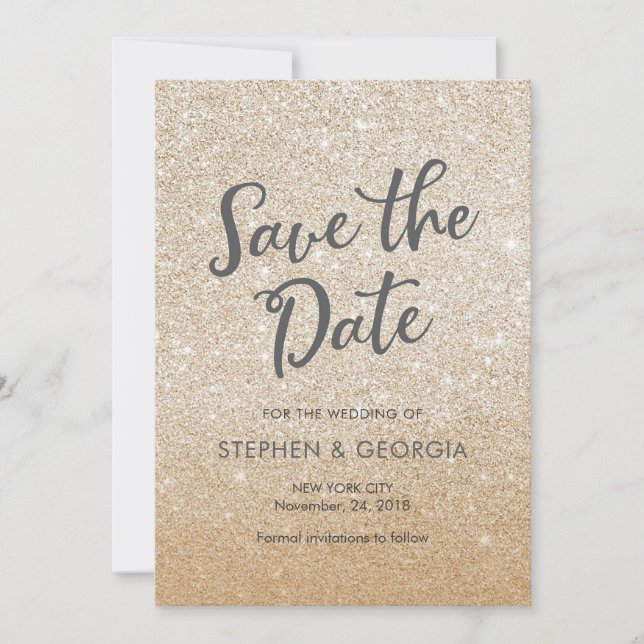 Gold Glittery Save our date wedding invitations (Front)
