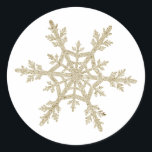 Gold Glittery Snowflake Classic Round Sticker<br><div class="desc">Seal your invitation envelopes or favours with these gold glittery snowflakes.  Coordinates with the Winter Elegance wedding collection found in the Adore Paper Co. Zazzle Shop.</div>