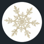 Gold Glittery Snowflake Classic Round Sticker<br><div class="desc">Seal your invitation envelopes or favours with these gold glittery snowflakes. Coordinates with the Winter Elegance wedding collection found in the Adore Paper Co. Zazzle Shop.</div>