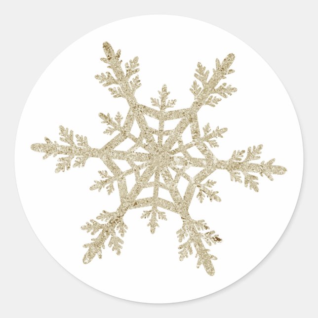 Gold Glittery Snowflake Classic Round Sticker (Front)