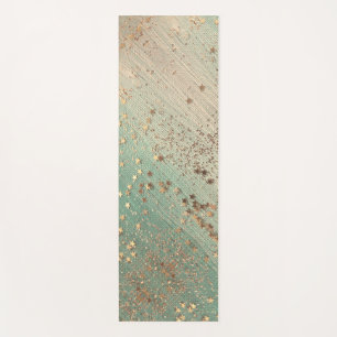 Gold Glittery Stars on Sea Green Yoga Mat