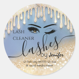 Gold glittery wink lash extension lash cleaner classic round sticker