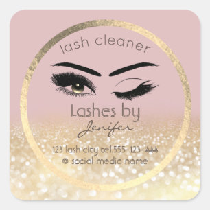 Gold glittery wink lash extension lash cleaner square sticker