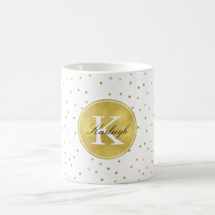 Gold Glitz Confetti Dots Monogram Coffee Mug