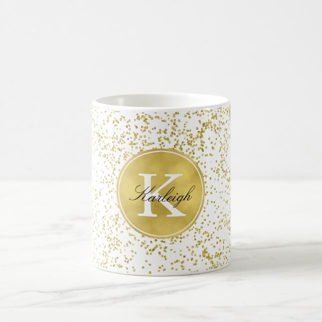 Gold Glitz Confetti Monogram Coffee Mug (Center)
