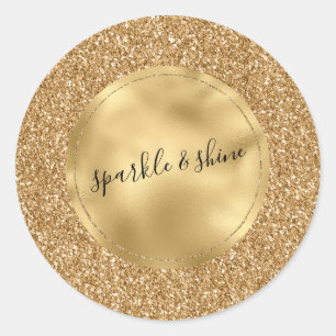 Gold Glitz Glam Glitter Sparkle Personalized Classic Round Sticker