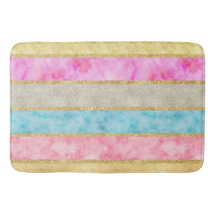 Gold Glitz Watercolor Stripes Bath Mat