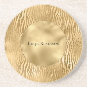 Gold Glitz Zebra personalized quote Coaster