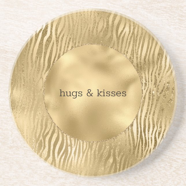 Gold Glitz Zebra personalized quote Coaster (Front)