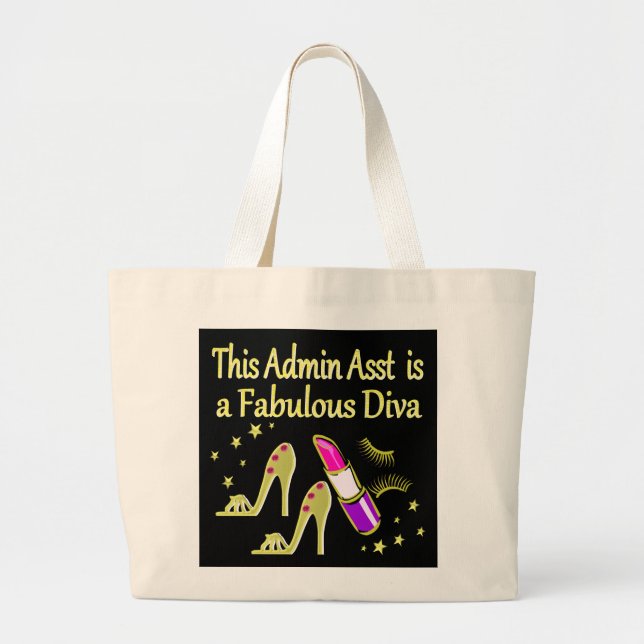 GOLD GLITZY ADMIN ASSISTANT DIVA DESIGN LARGE TOTE BAG (Front)