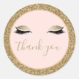 Gold Glitzy Black Eyelashes Thank you Classic Round Sticker